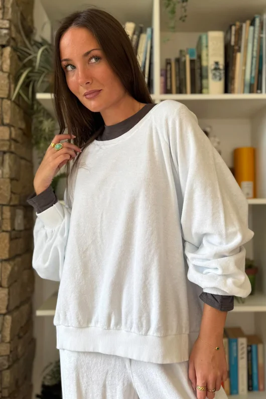 Terry B Lantern Sleeve Sweatshirt White